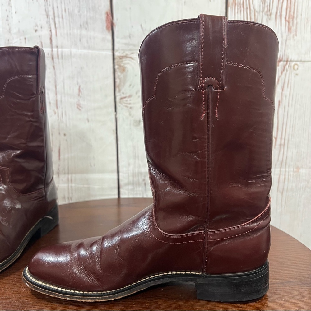 Tony Lama Vintage Cherry colored Men's Brown Leather Western Roper Boots 8B - Picture 6 of 16